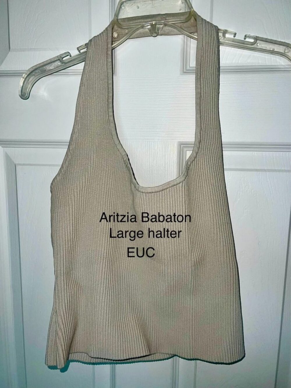 Aritzia Babaton Taupe Ribbed Halter Tank Top Size Large